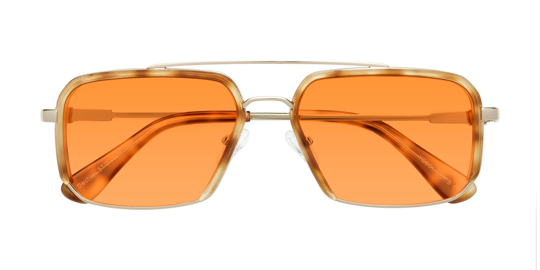 Folded Front of Dechter in Yellow Tortoise-Gold with Orange Tinted Lenses