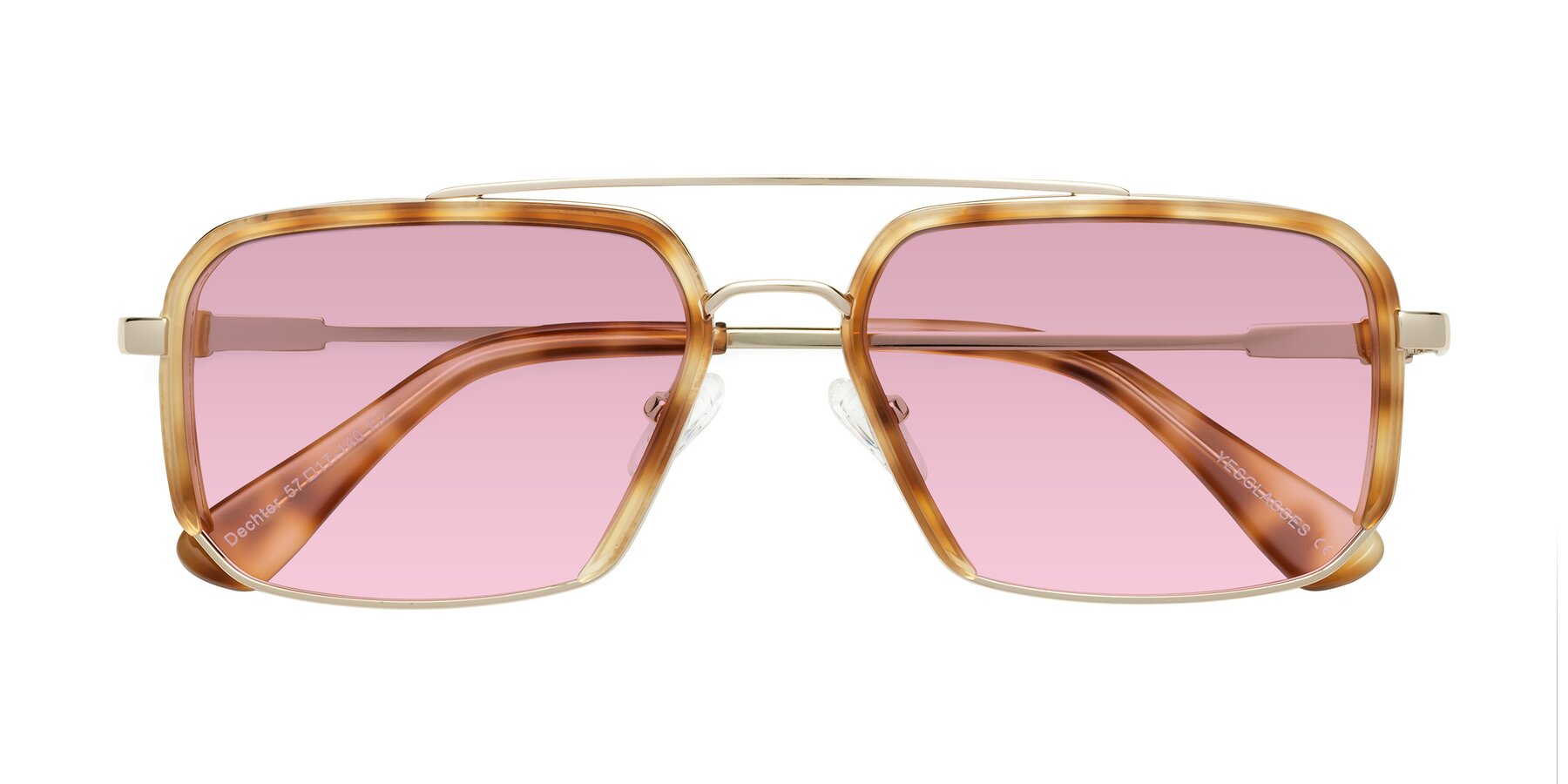 Folded Front of Dechter in Yellow Tortoise-Gold with Light Wine Tinted Lenses