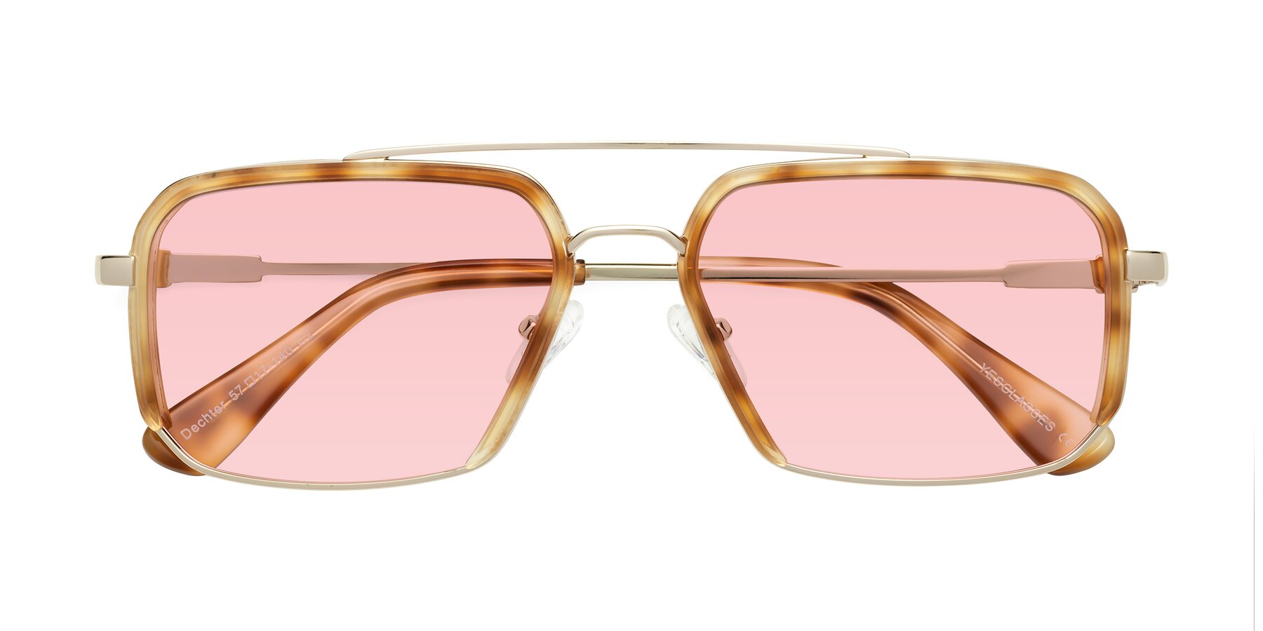 Folded Front of Dechter in Yellow Tortoise-Gold with Light Garnet Tinted Lenses