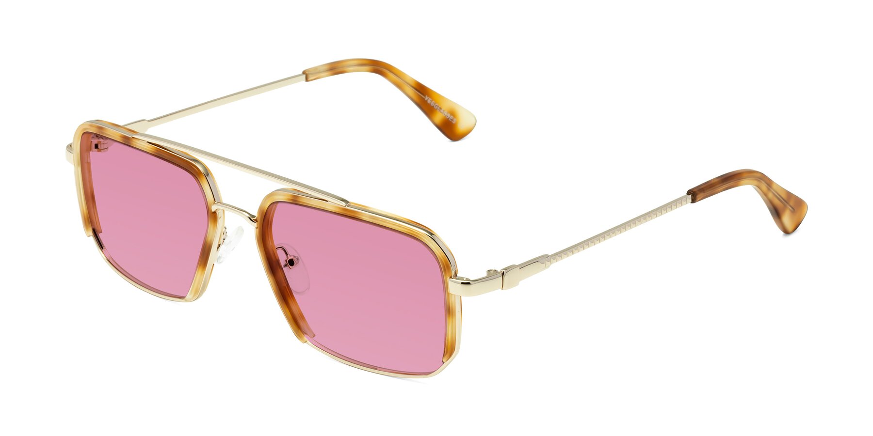 Angle of Dechter in Yellow Tortoise-Gold with Medium Wine Tinted Lenses