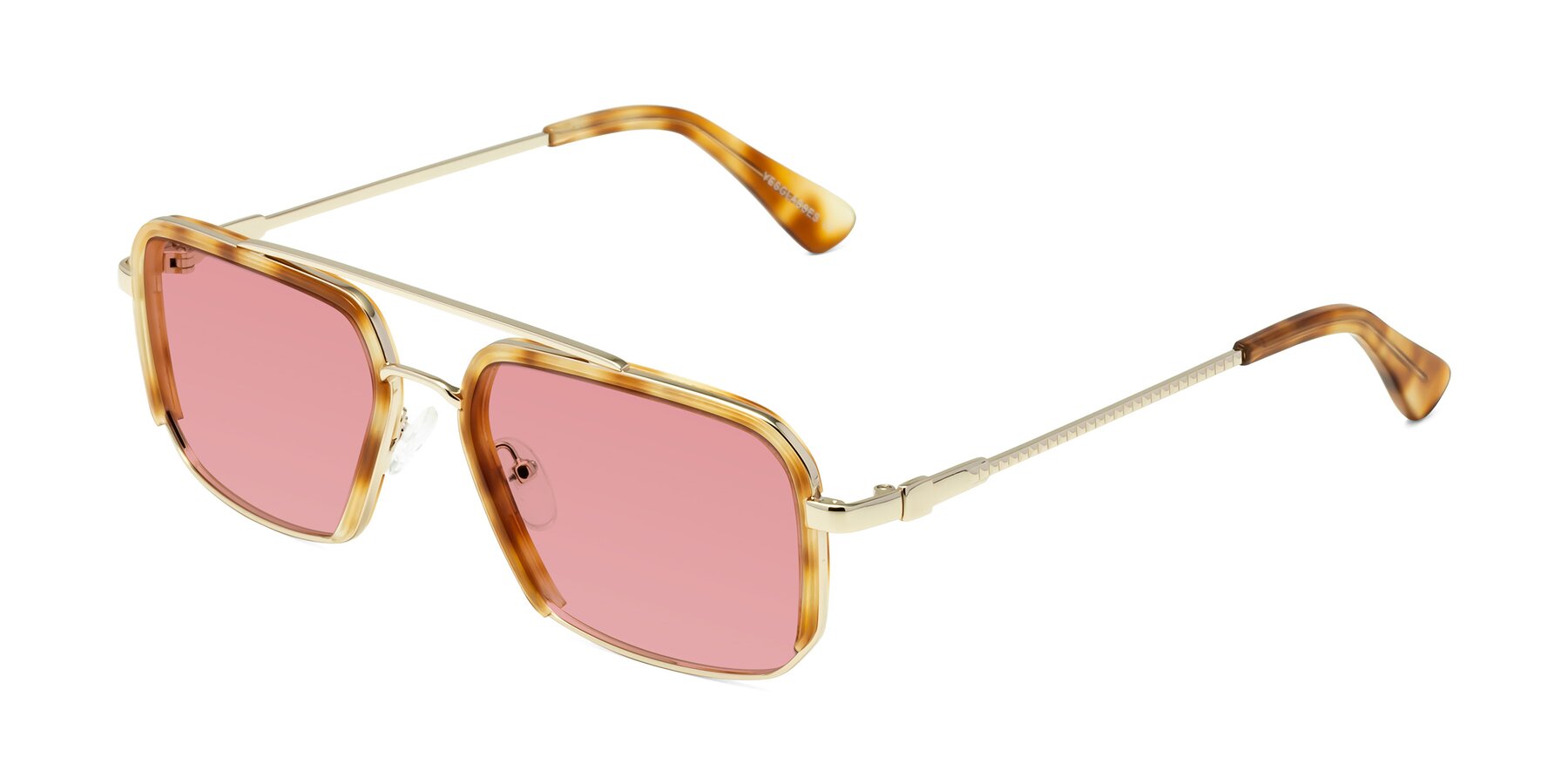 Angle of Dechter in Yellow Tortoise-Gold with Medium Garnet Tinted Lenses