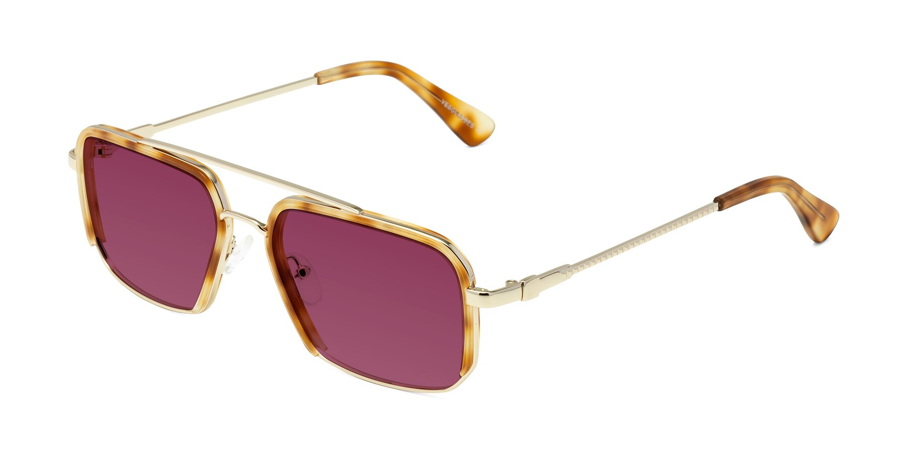 Angle of Dechter in Yellow Tortoise-Gold with Wine Tinted Lenses