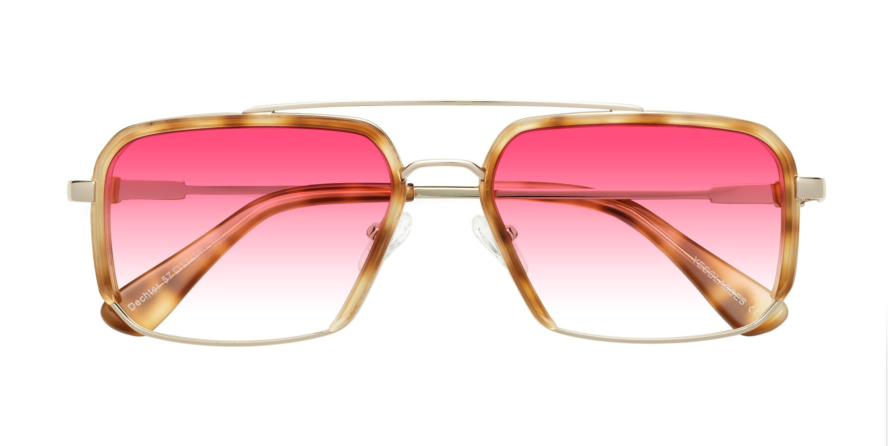 Folded Front of Dechter in Yellow Tortoise-Gold with Pink Gradient Lenses
