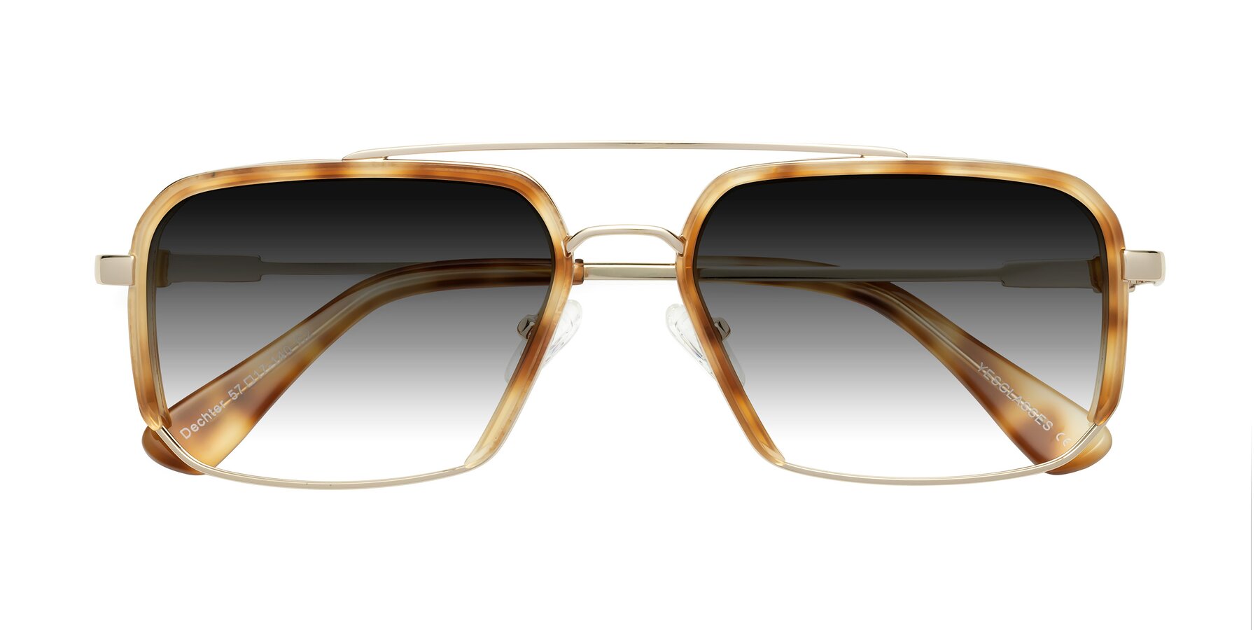 Folded Front of Dechter in Yellow Tortoise-Gold with Gray Gradient Lenses