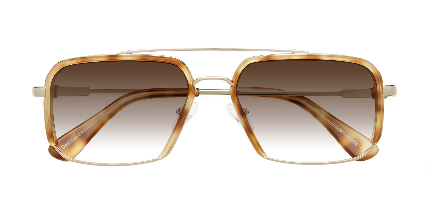 Folded Front of Dechter in Yellow Tortoise-Gold with Brown Gradient Lenses