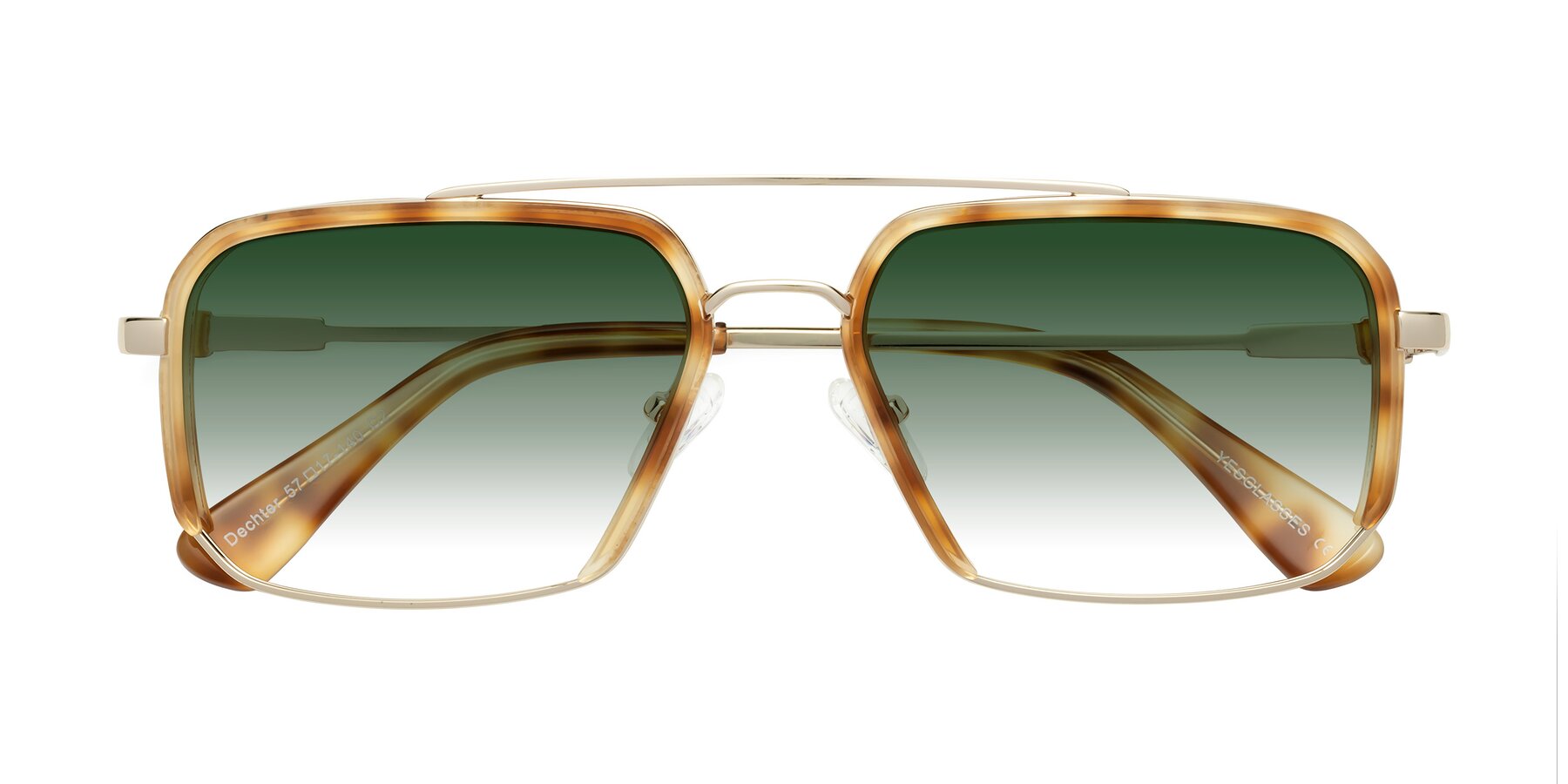Folded Front of Dechter in Yellow Tortoise-Gold with Green Gradient Lenses