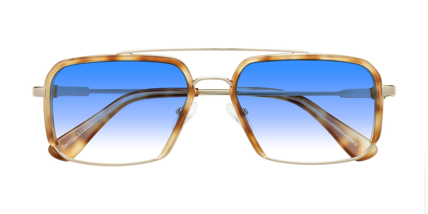 Folded Front of Dechter in Yellow Tortoise-Gold with Blue Gradient Lenses
