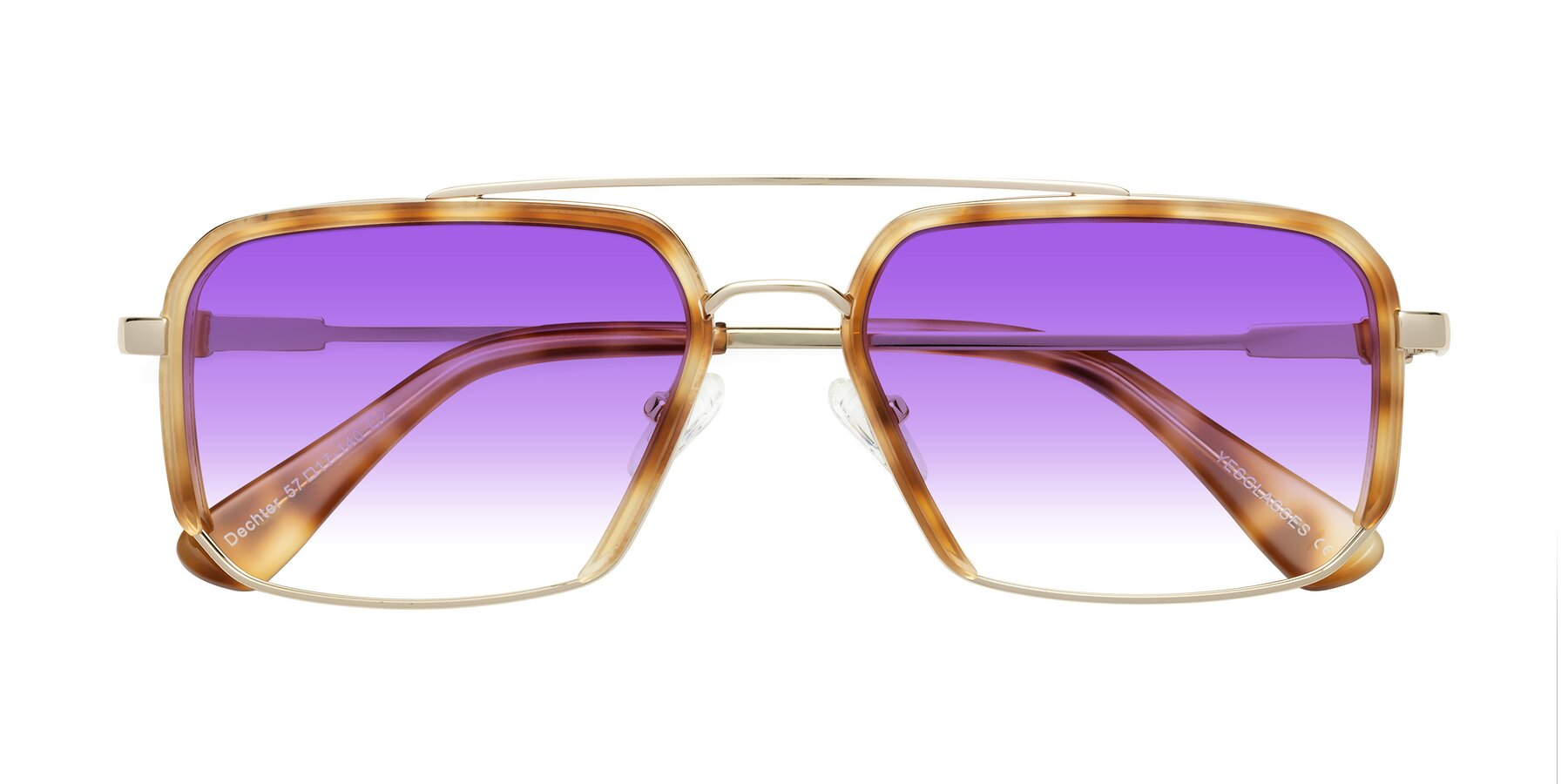 Folded Front of Dechter in Yellow Tortoise-Gold with Purple Gradient Lenses