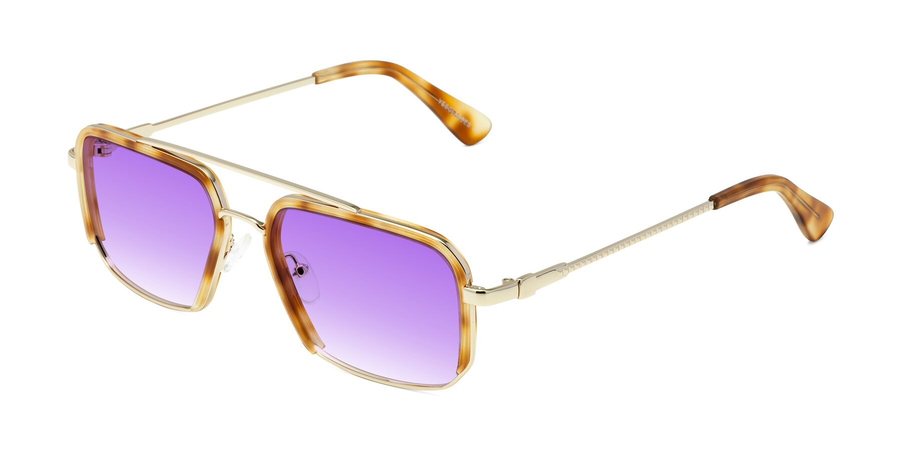 Angle of Dechter in Yellow Tortoise-Gold with Purple Gradient Lenses