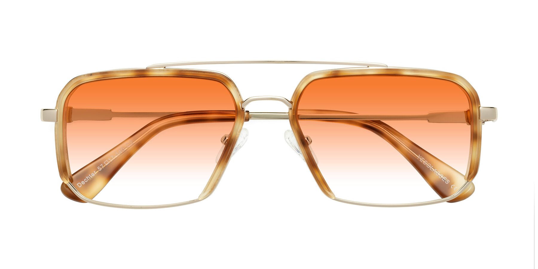 Folded Front of Dechter in Yellow Tortoise-Gold with Orange Gradient Lenses