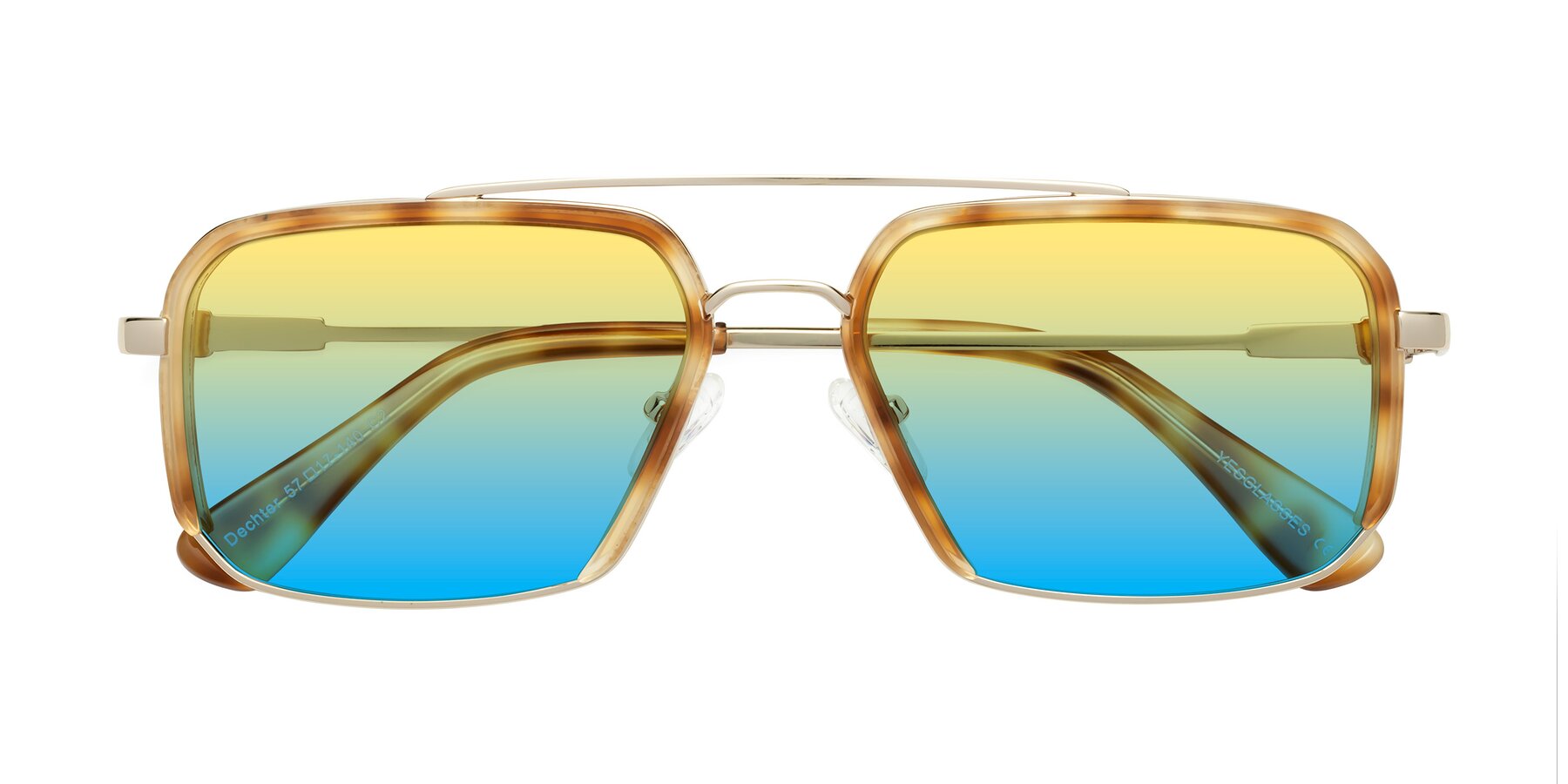 Folded Front of Dechter in Yellow Tortoise-Gold with Yellow / Blue Gradient Lenses