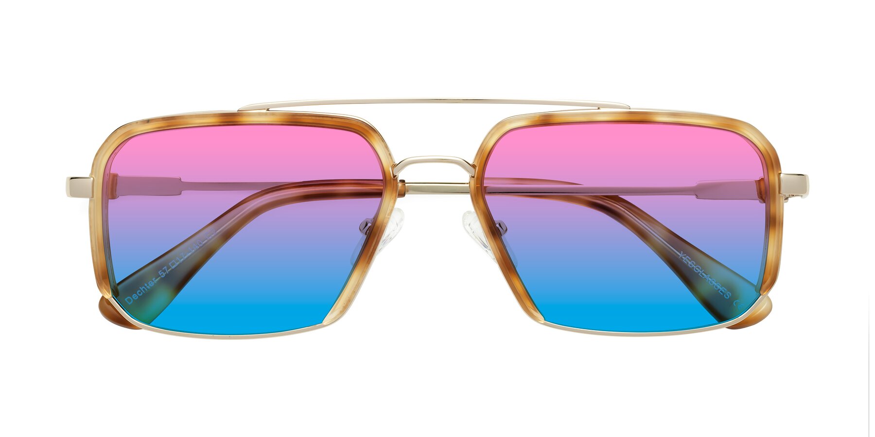 Folded Front of Dechter in Yellow Tortoise-Gold with Pink / Blue Gradient Lenses