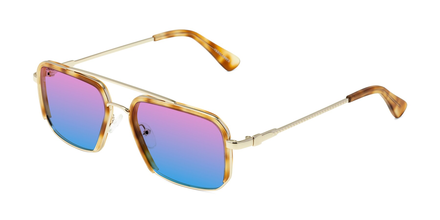 Angle of Dechter in Yellow Tortoise-Gold with Pink / Blue Gradient Lenses