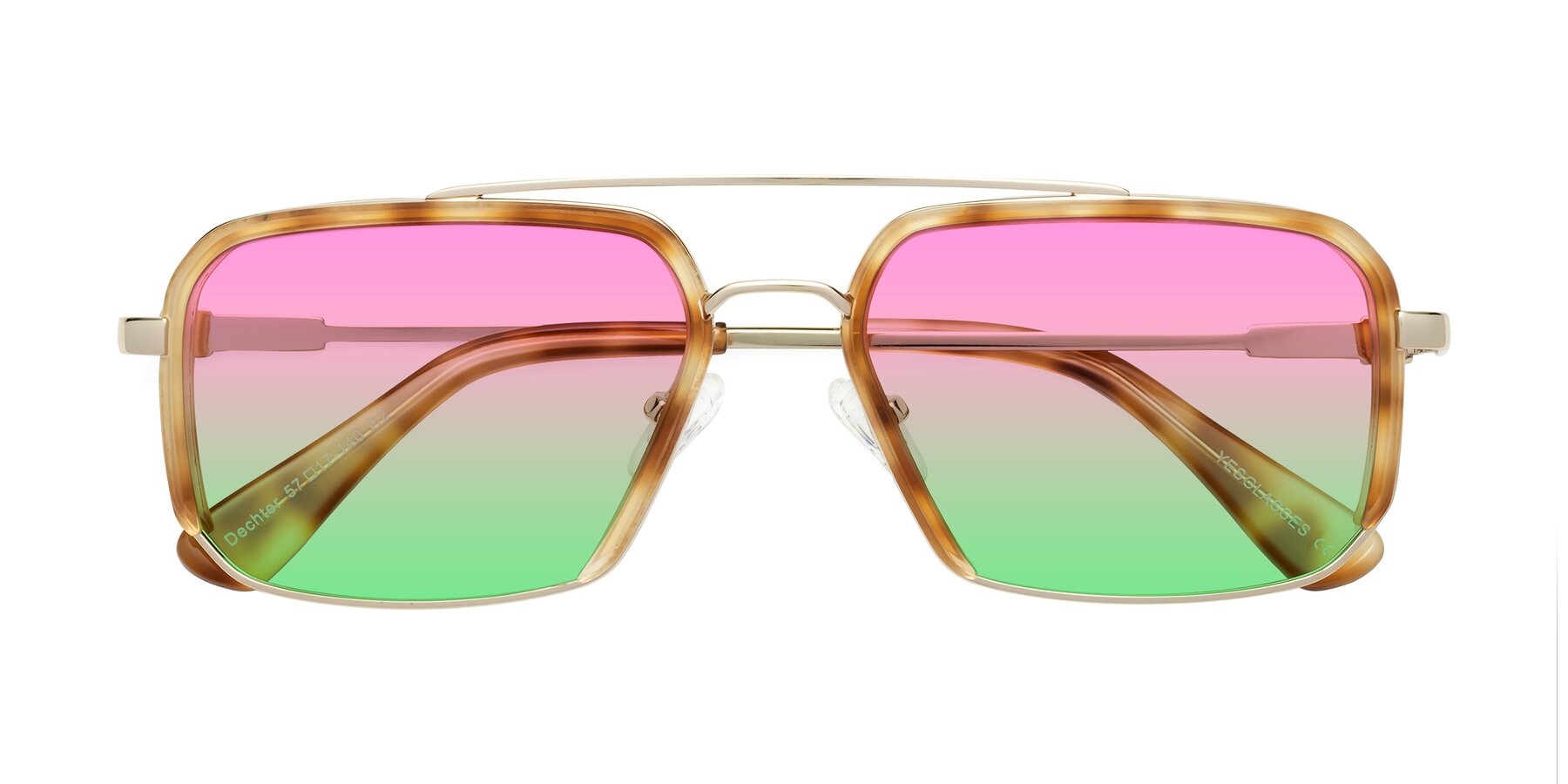 Folded Front of Dechter in Yellow Tortoise-Gold with Pink / Green Gradient Lenses