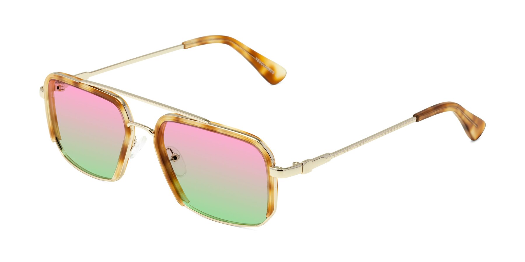 Angle of Dechter in Yellow Tortoise-Gold with Pink / Green Gradient Lenses