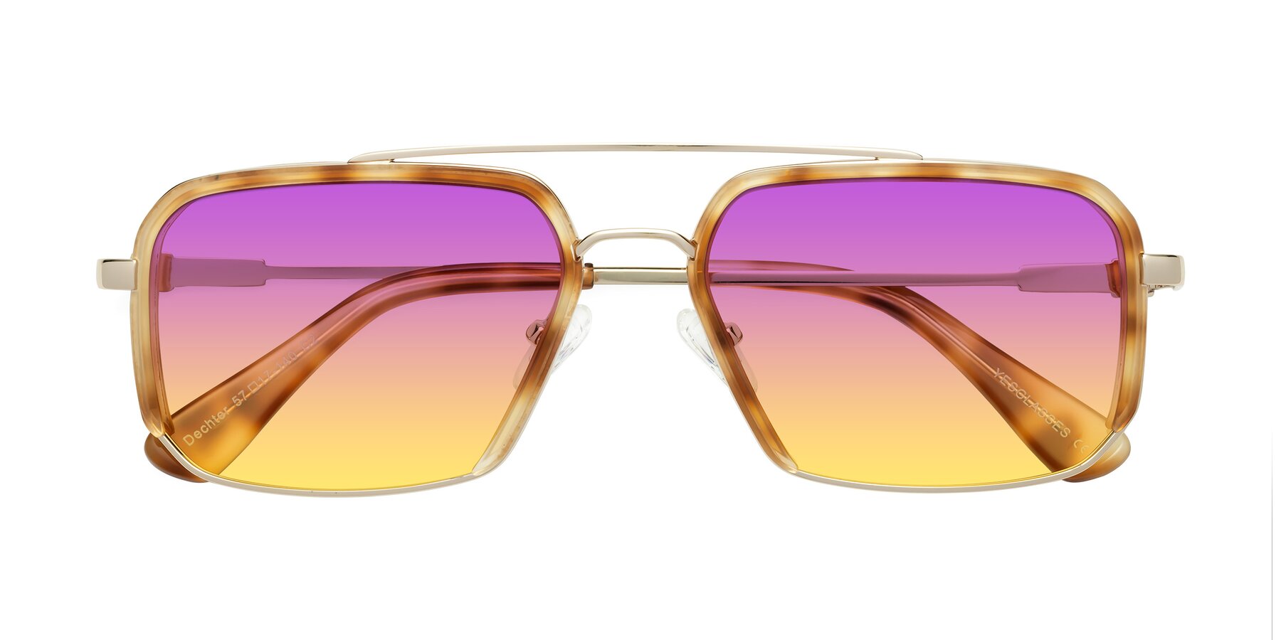 Folded Front of Dechter in Yellow Tortoise-Gold with Purple / Yellow Gradient Lenses
