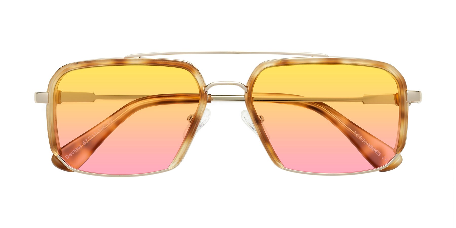 Folded Front of Dechter in Yellow Tortoise-Gold with Yellow / Pink Gradient Lenses