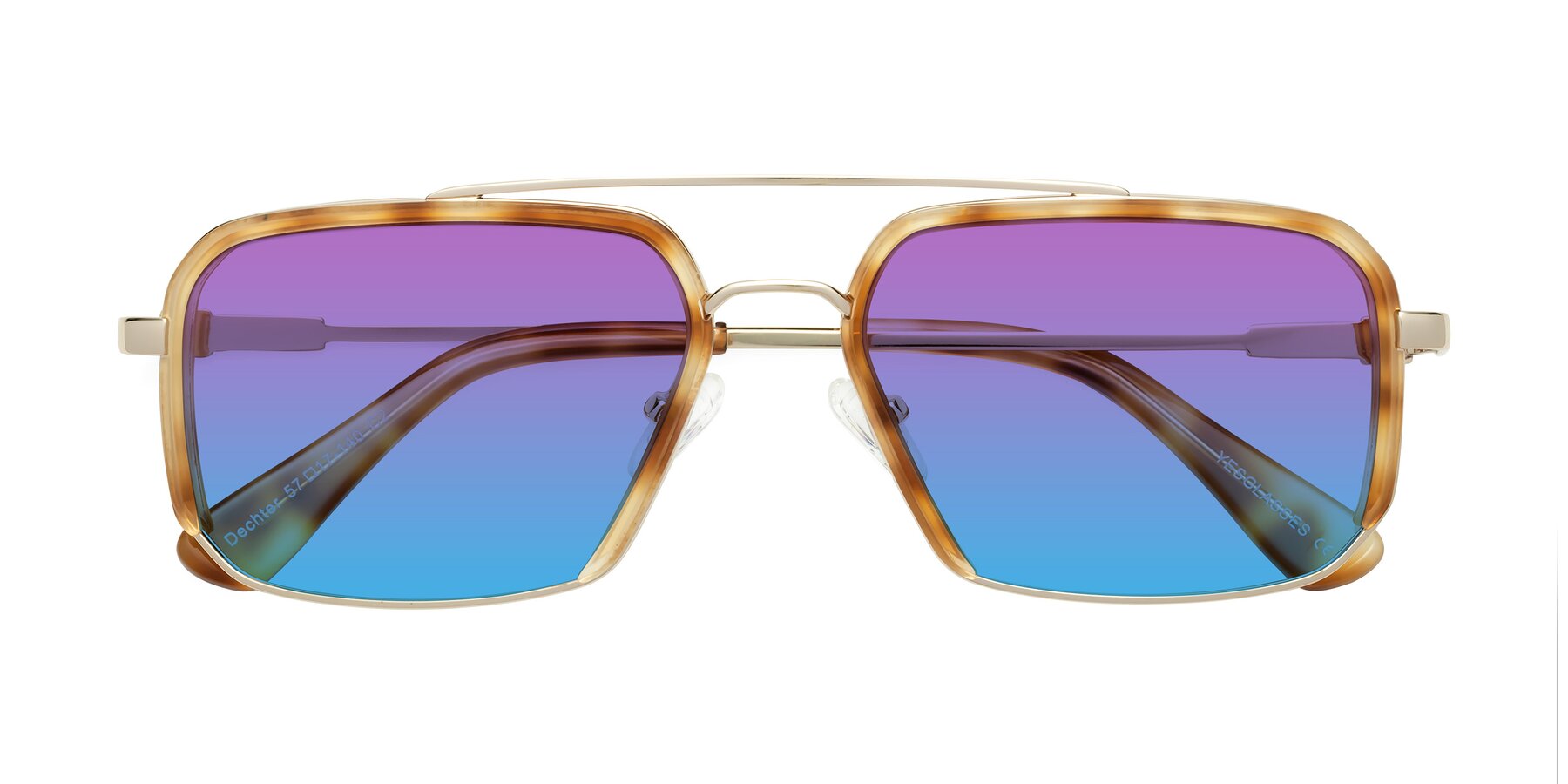Folded Front of Dechter in Yellow Tortoise-Gold with Purple / Blue Gradient Lenses