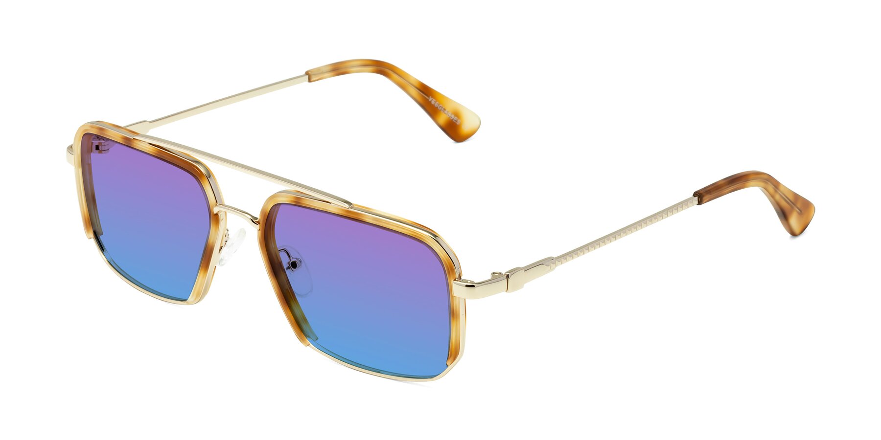 Angle of Dechter in Yellow Tortoise-Gold with Purple / Blue Gradient Lenses