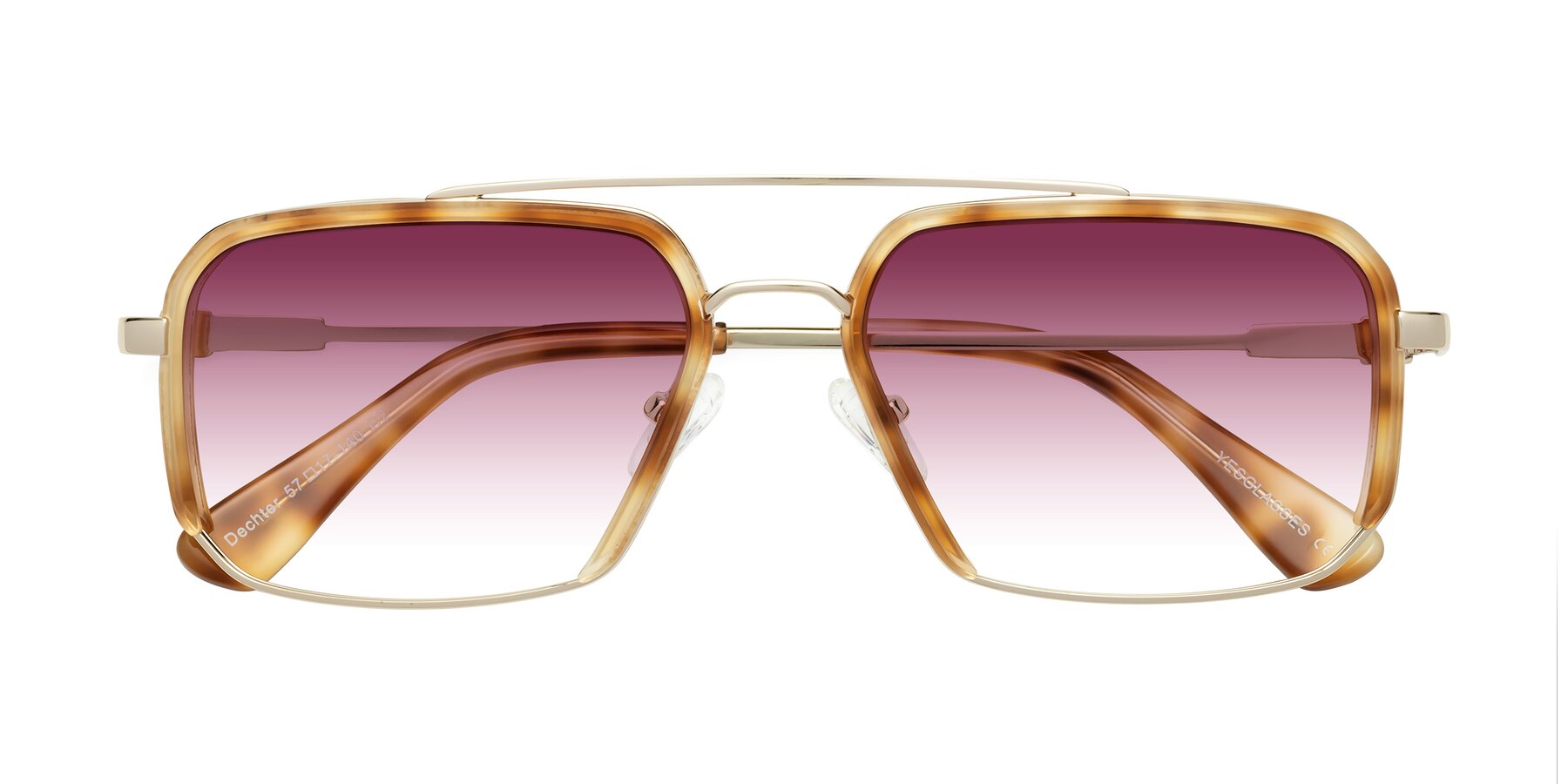 Folded Front of Dechter in Yellow Tortoise-Gold with Wine Gradient Lenses