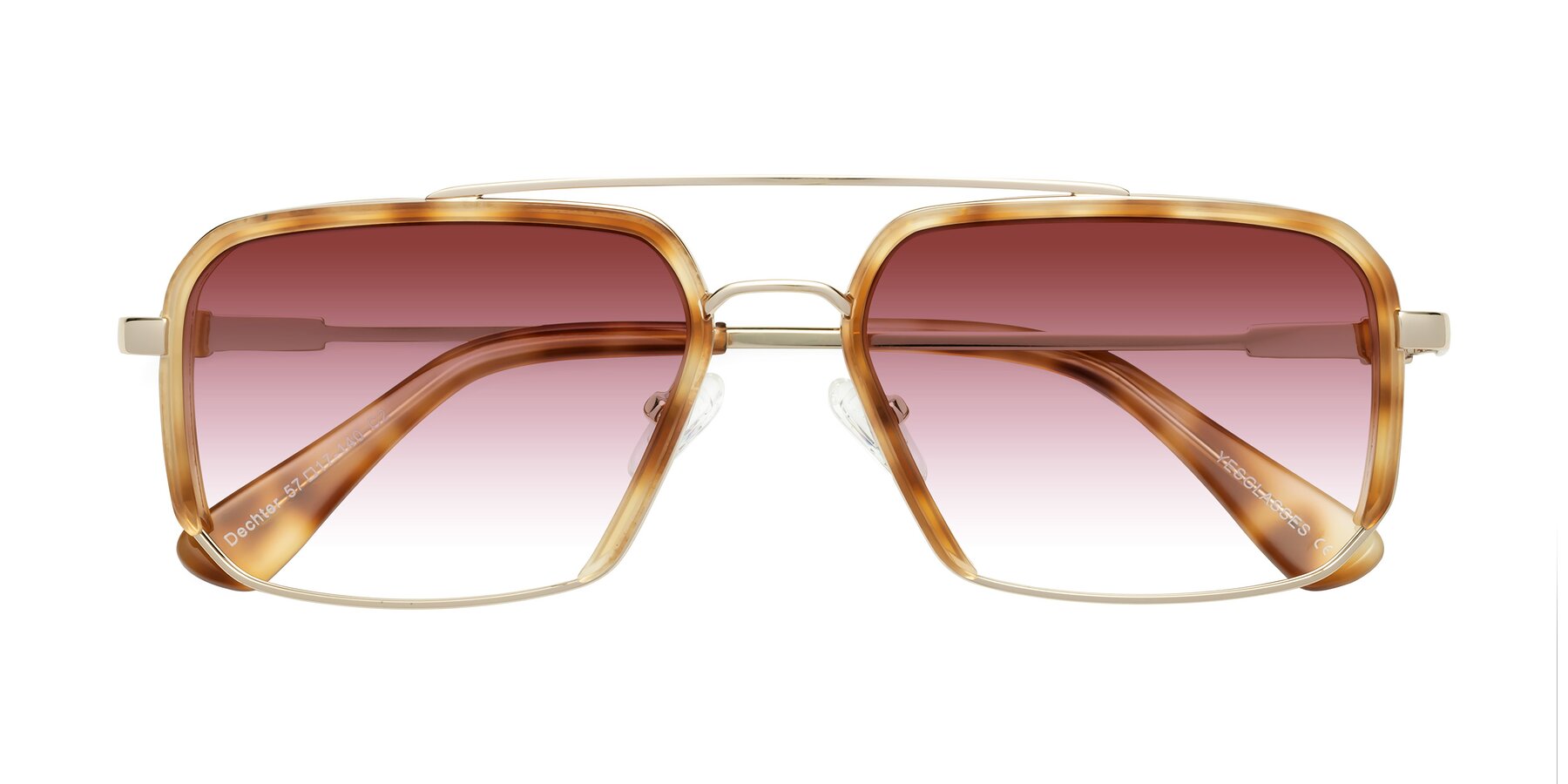 Folded Front of Dechter in Yellow Tortoise-Gold with Garnet Gradient Lenses