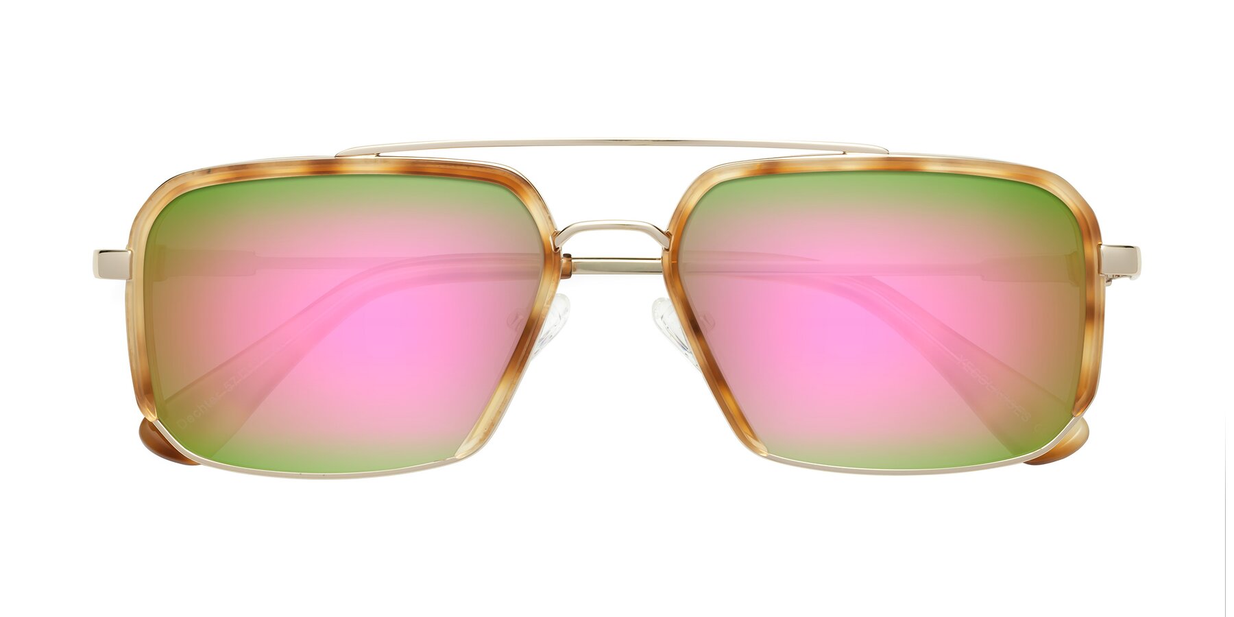 Folded Front of Dechter in Yellow Tortoise-Gold with Pink Mirrored Lenses
