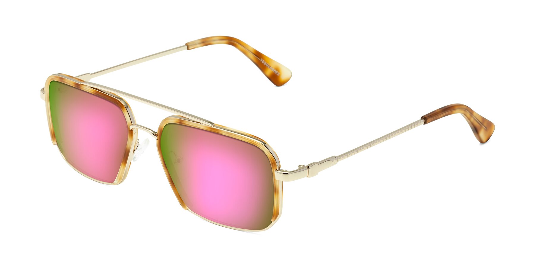 Angle of Dechter in Yellow Tortoise-Gold with Pink Mirrored Lenses