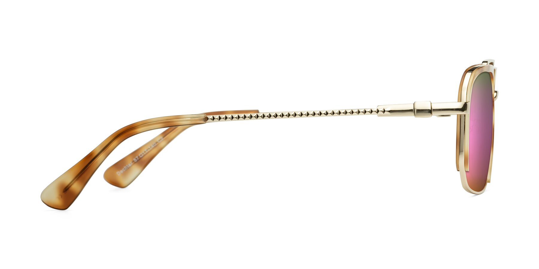 Side of Dechter in Yellow Tortoise-Gold with Pink Mirrored Lenses