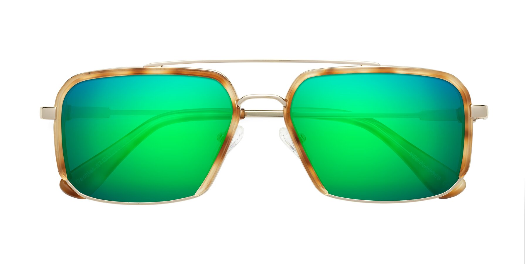 Folded Front of Dechter in Yellow Tortoise-Gold with Green Mirrored Lenses