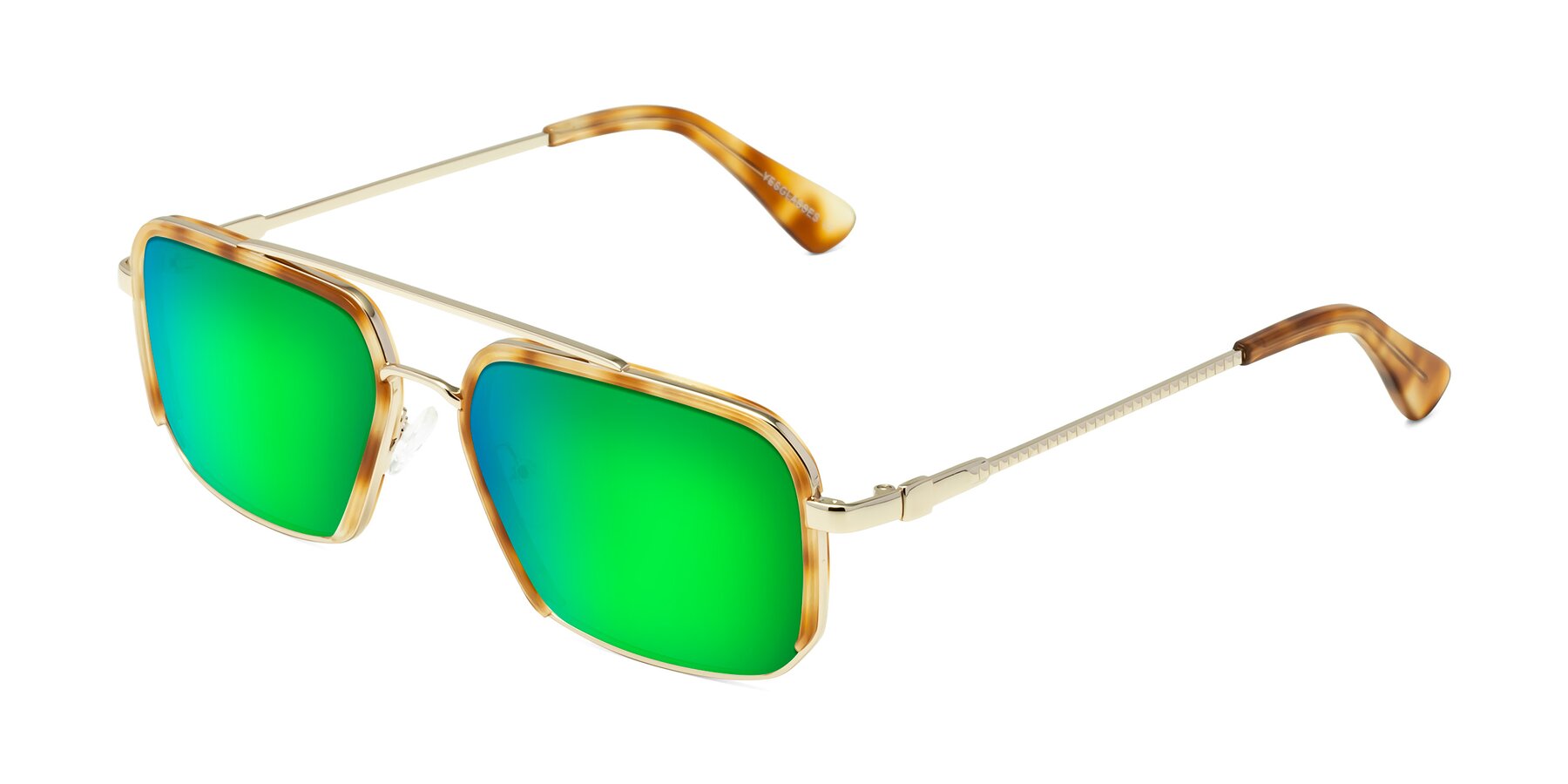 Angle of Dechter in Yellow Tortoise-Gold with Green Mirrored Lenses