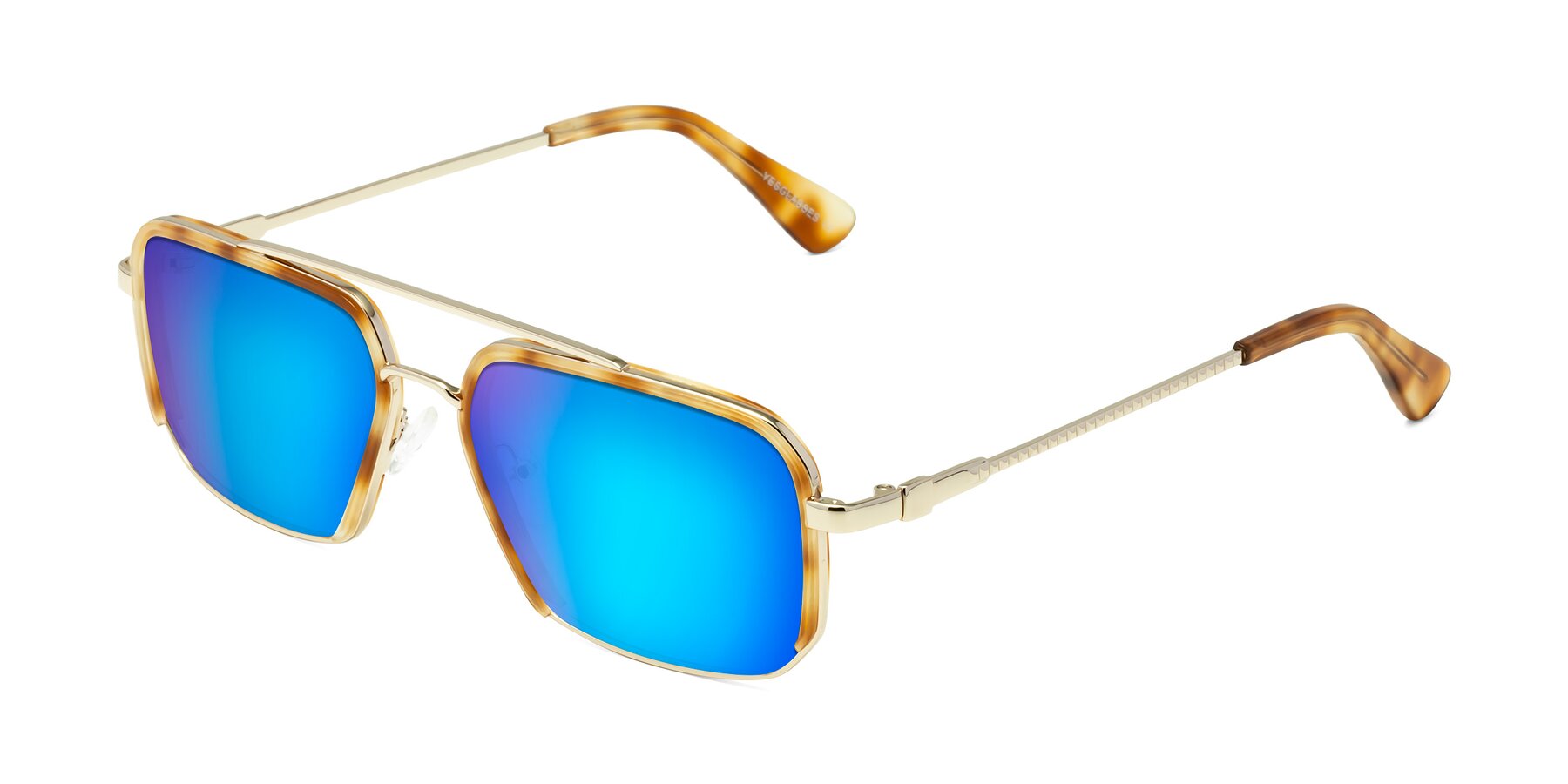 Angle of Dechter in Yellow Tortoise-Gold with Blue Mirrored Lenses