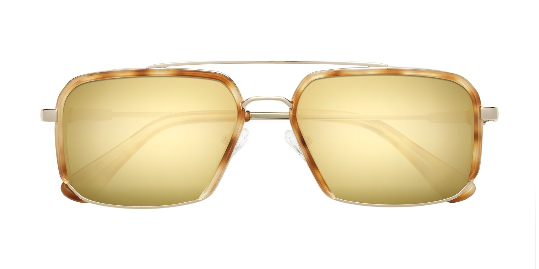 Folded Front of Dechter in Yellow Tortoise-Gold with Gold Mirrored Lenses