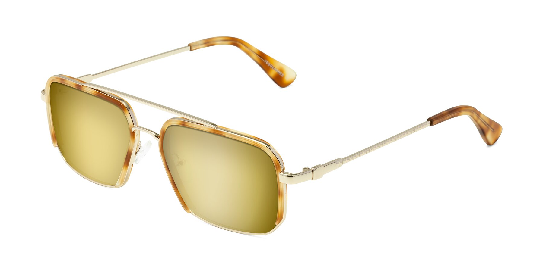 Angle of Dechter in Yellow Tortoise-Gold with Gold Mirrored Lenses