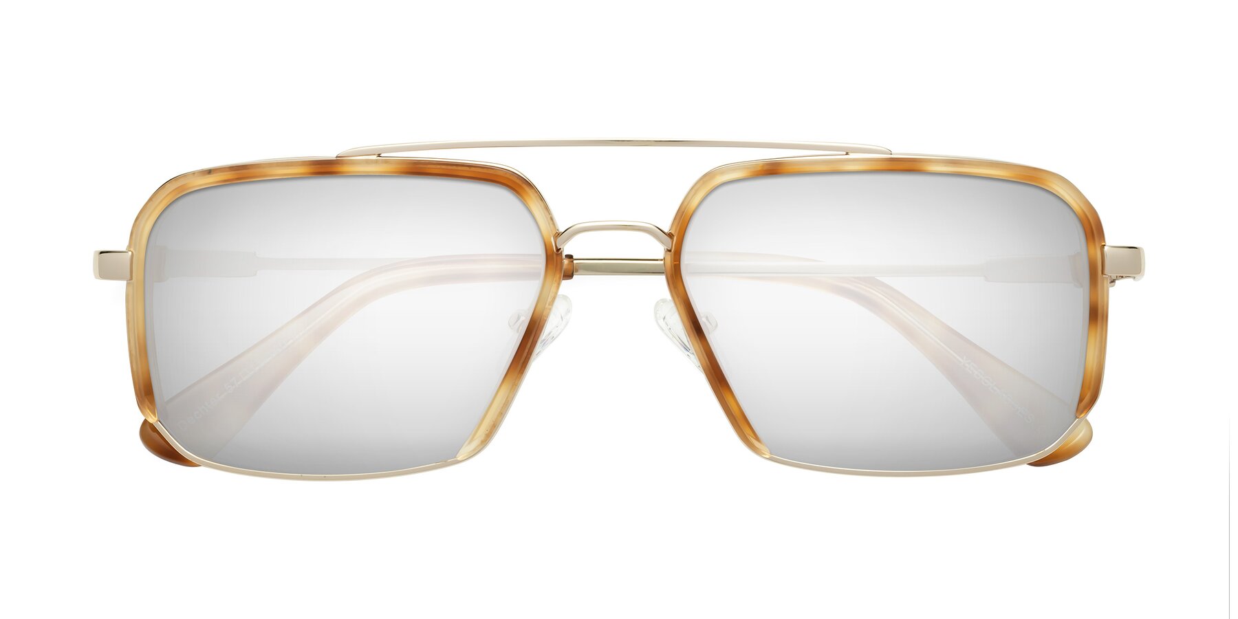 Folded Front of Dechter in Yellow Tortoise-Gold with Silver Mirrored Lenses