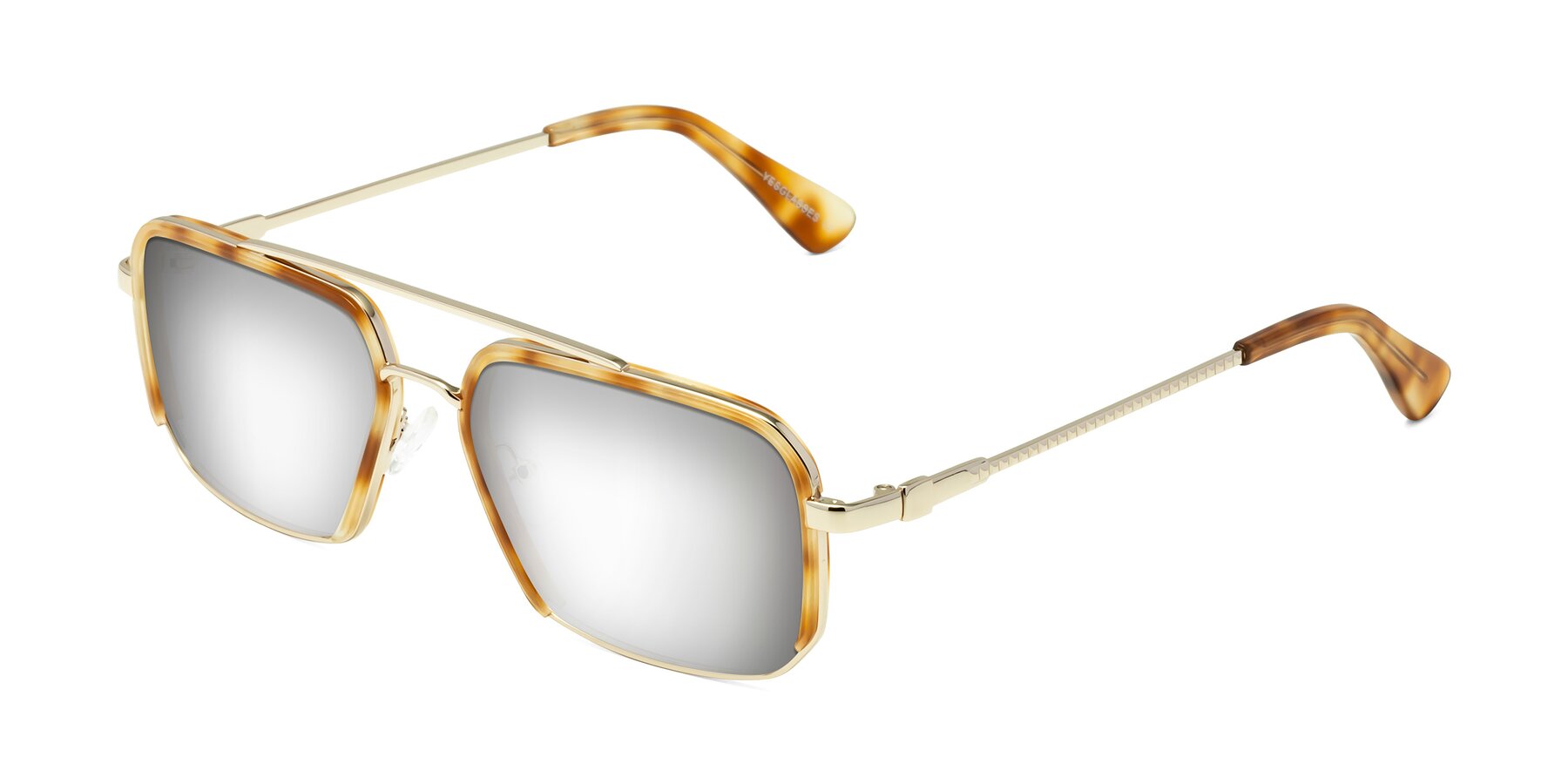 Angle of Dechter in Yellow Tortoise-Gold with Silver Mirrored Lenses