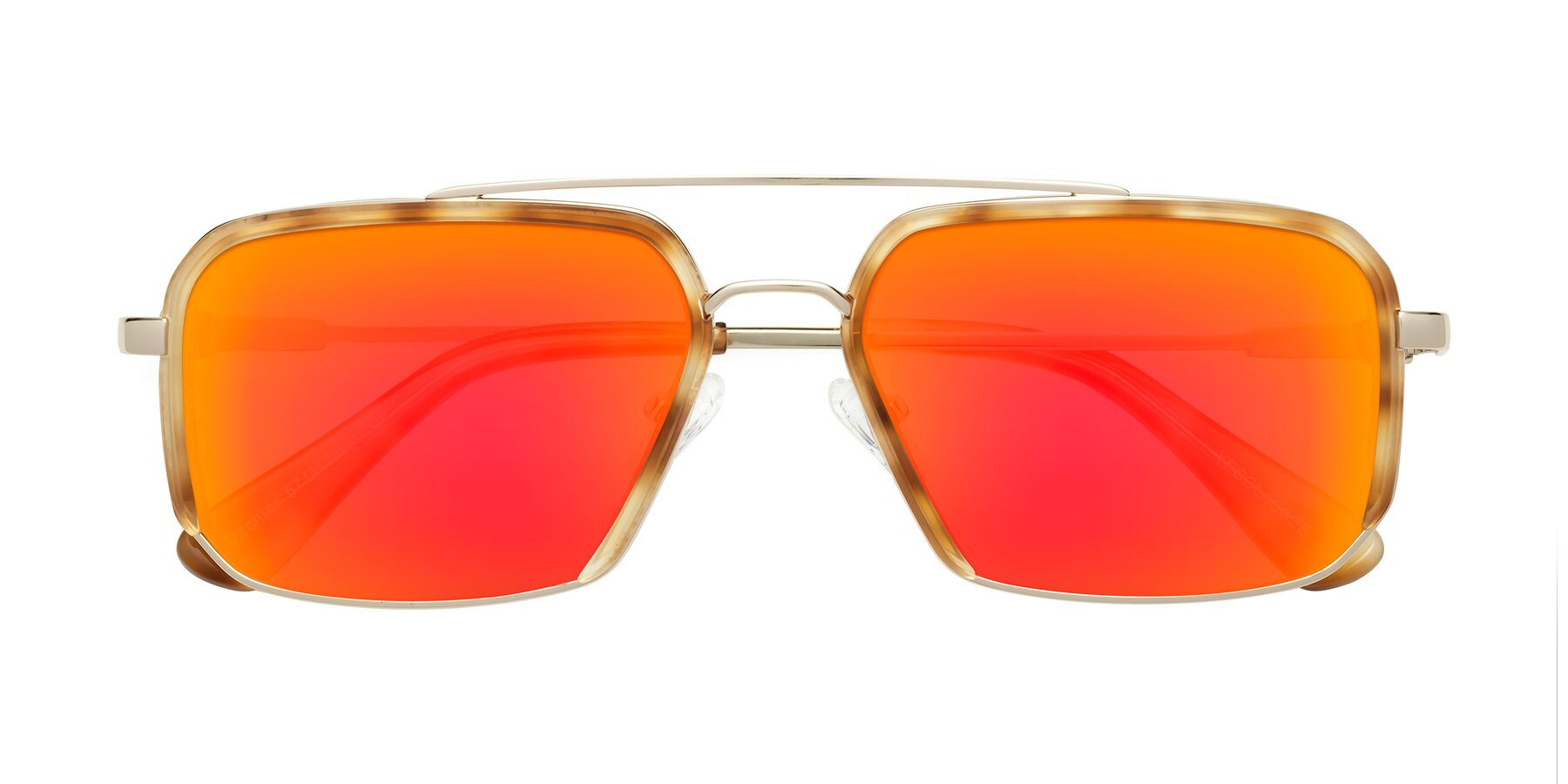 Folded Front of Dechter in Yellow Tortoise-Gold with Red Gold Mirrored Lenses