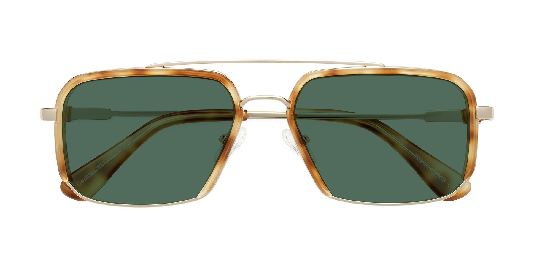 Folded Front of Dechter in Yellow Tortoise-Gold with Green Polarized Lenses