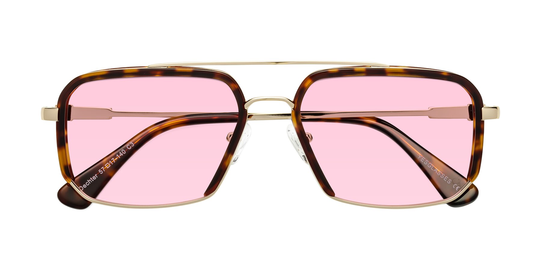 Folded Front of Dechter in Tortoise-Gold with Light Pink Tinted Lenses