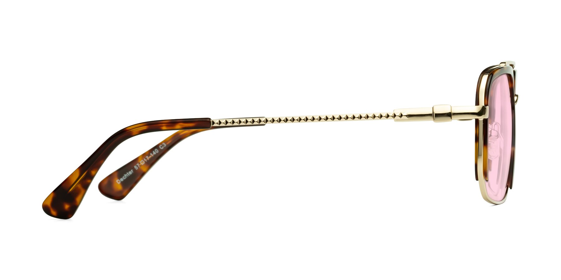 Side of Dechter in Tortoise-Gold with Light Pink Tinted Lenses