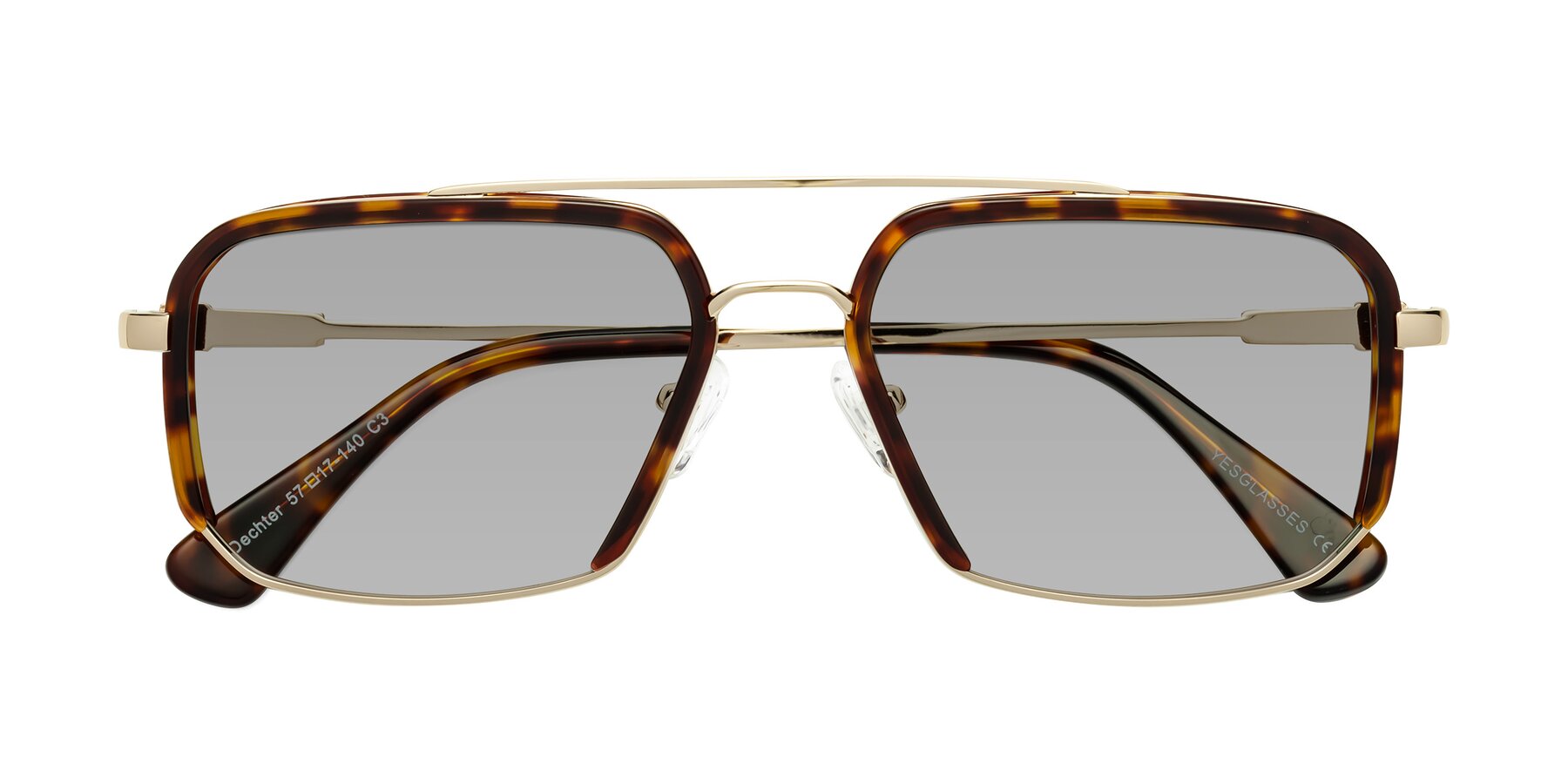 Folded Front of Dechter in Tortoise-Gold with Light Gray Tinted Lenses