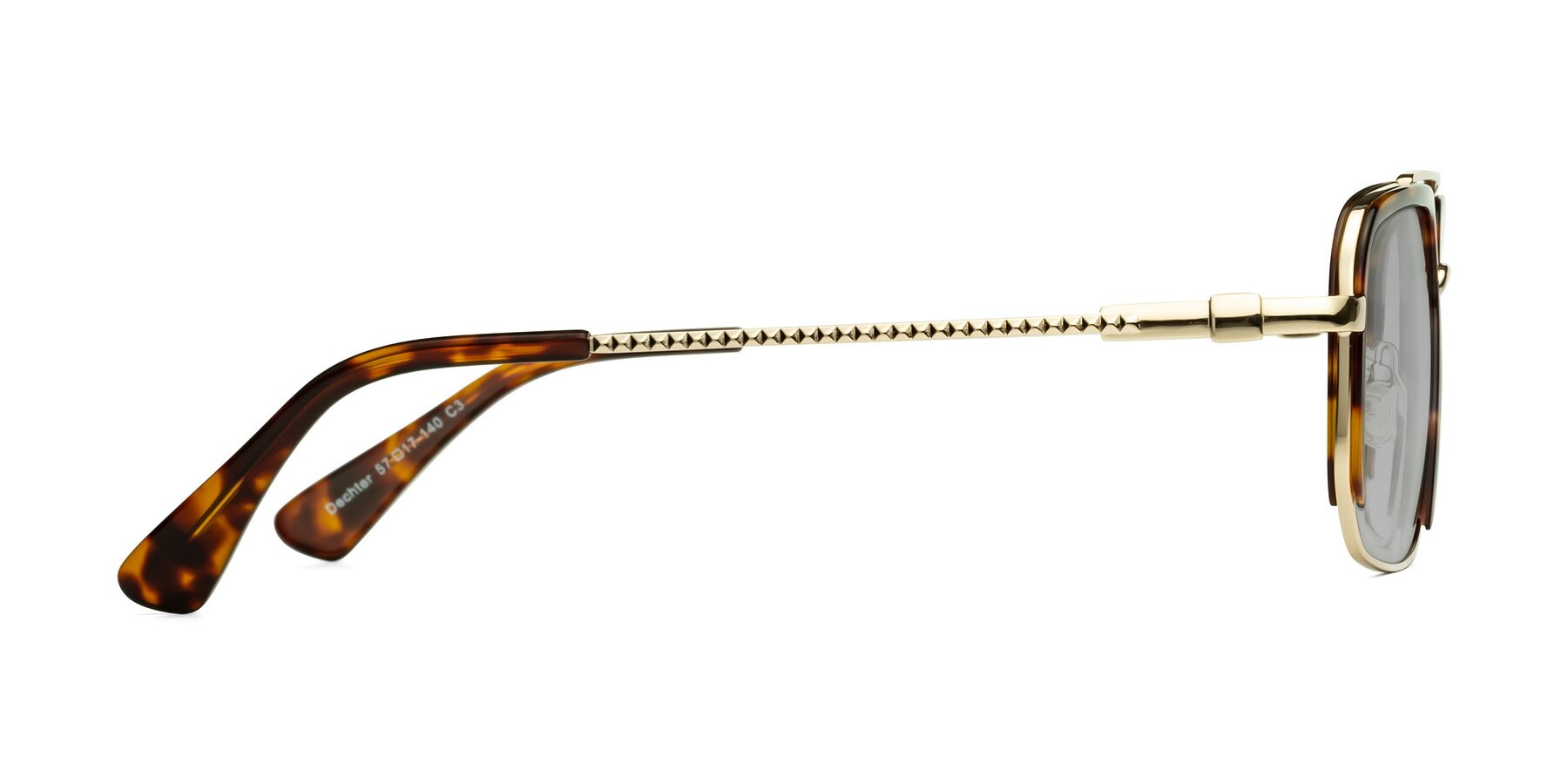 Side of Dechter in Tortoise-Gold with Light Gray Tinted Lenses