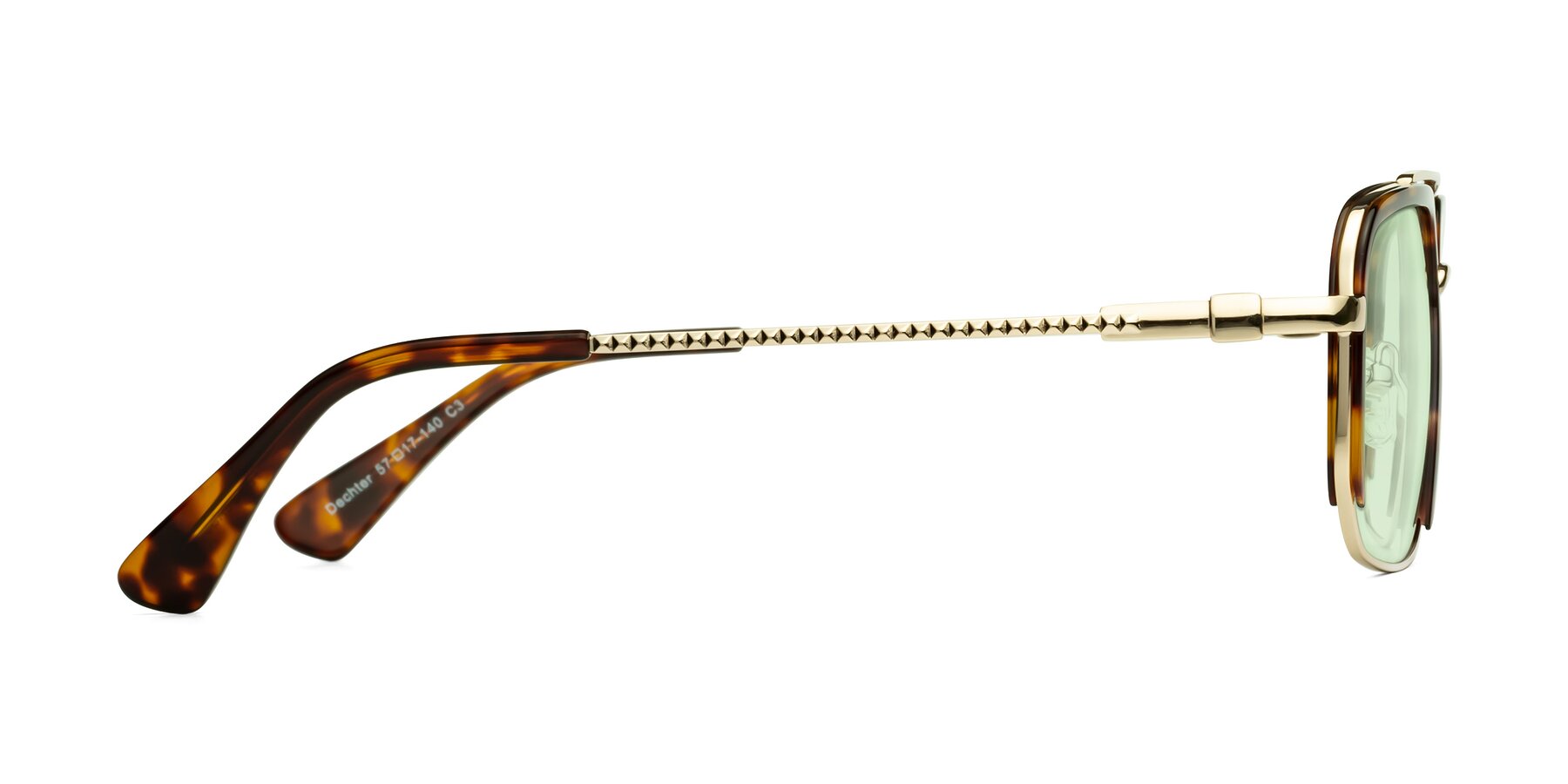 Side of Dechter in Tortoise-Gold with Light Green Tinted Lenses