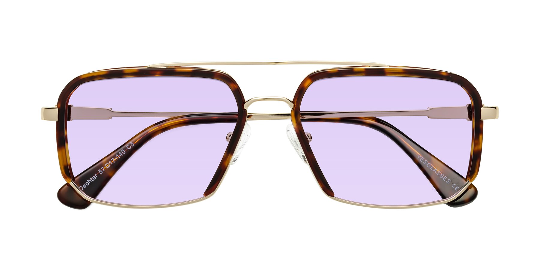 Folded Front of Dechter in Tortoise-Gold with Light Purple Tinted Lenses