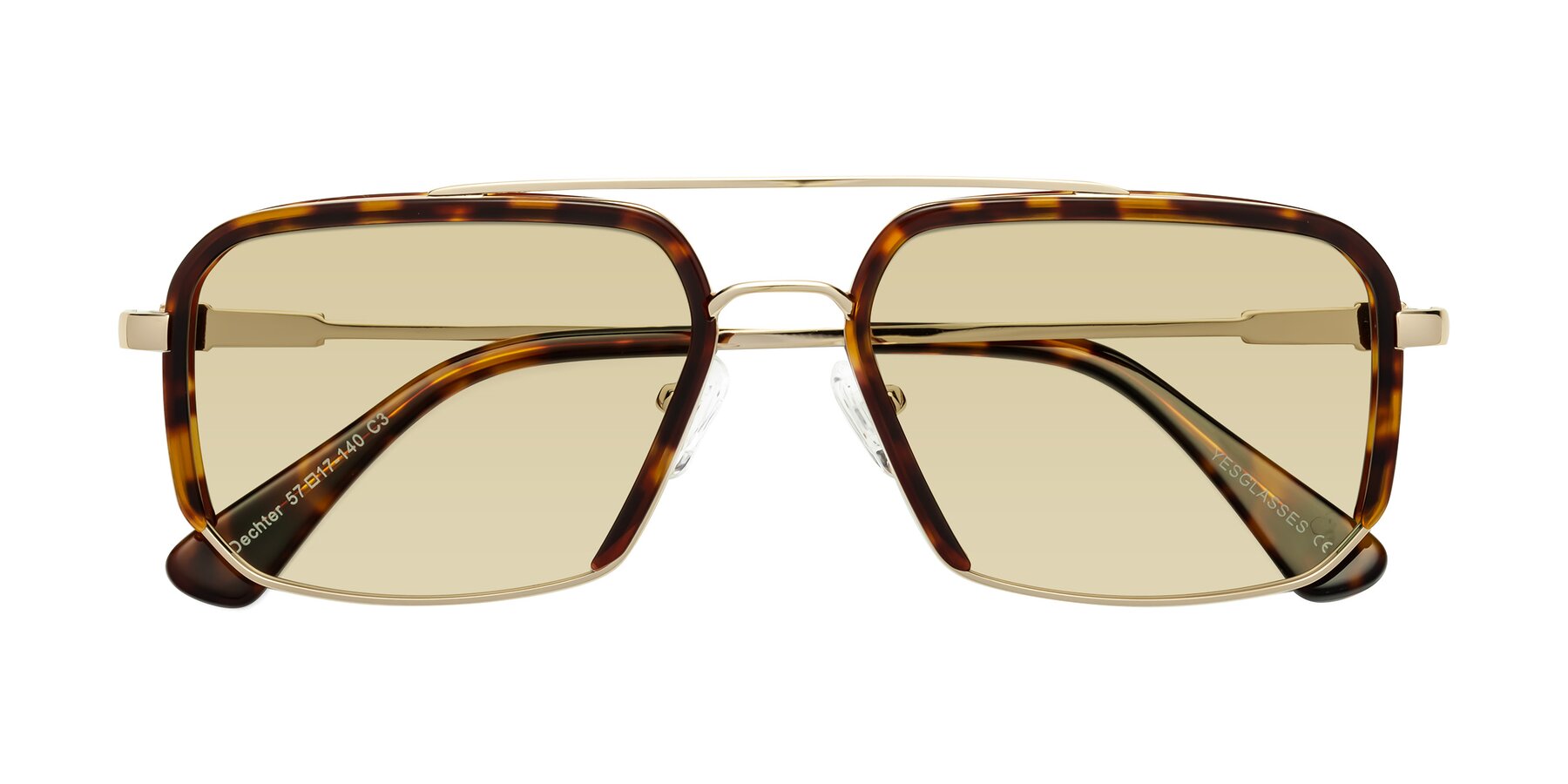 Folded Front of Dechter in Tortoise-Gold with Light Champagne Tinted Lenses