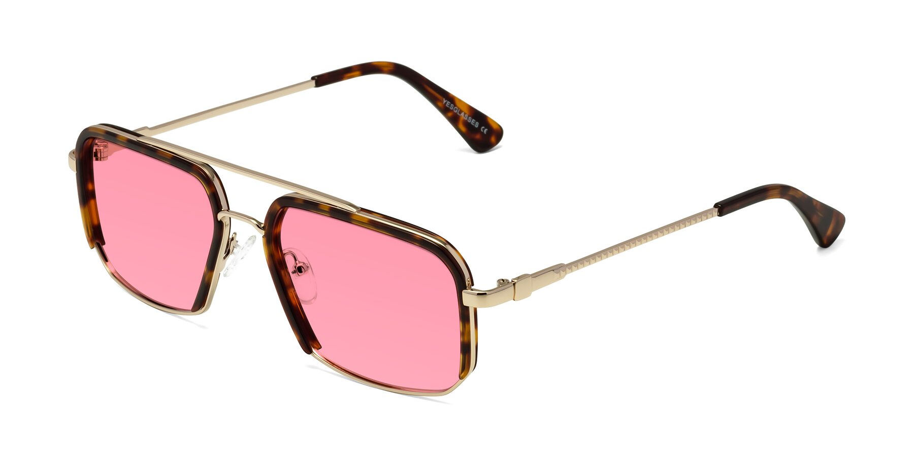 Angle of Dechter in Tortoise-Gold with Pink Tinted Lenses