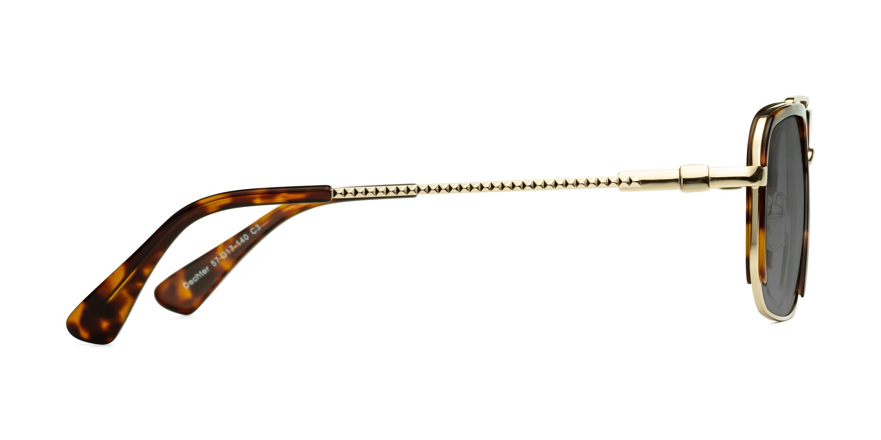 Side of Dechter in Tortoise-Gold with Medium Gray Tinted Lenses