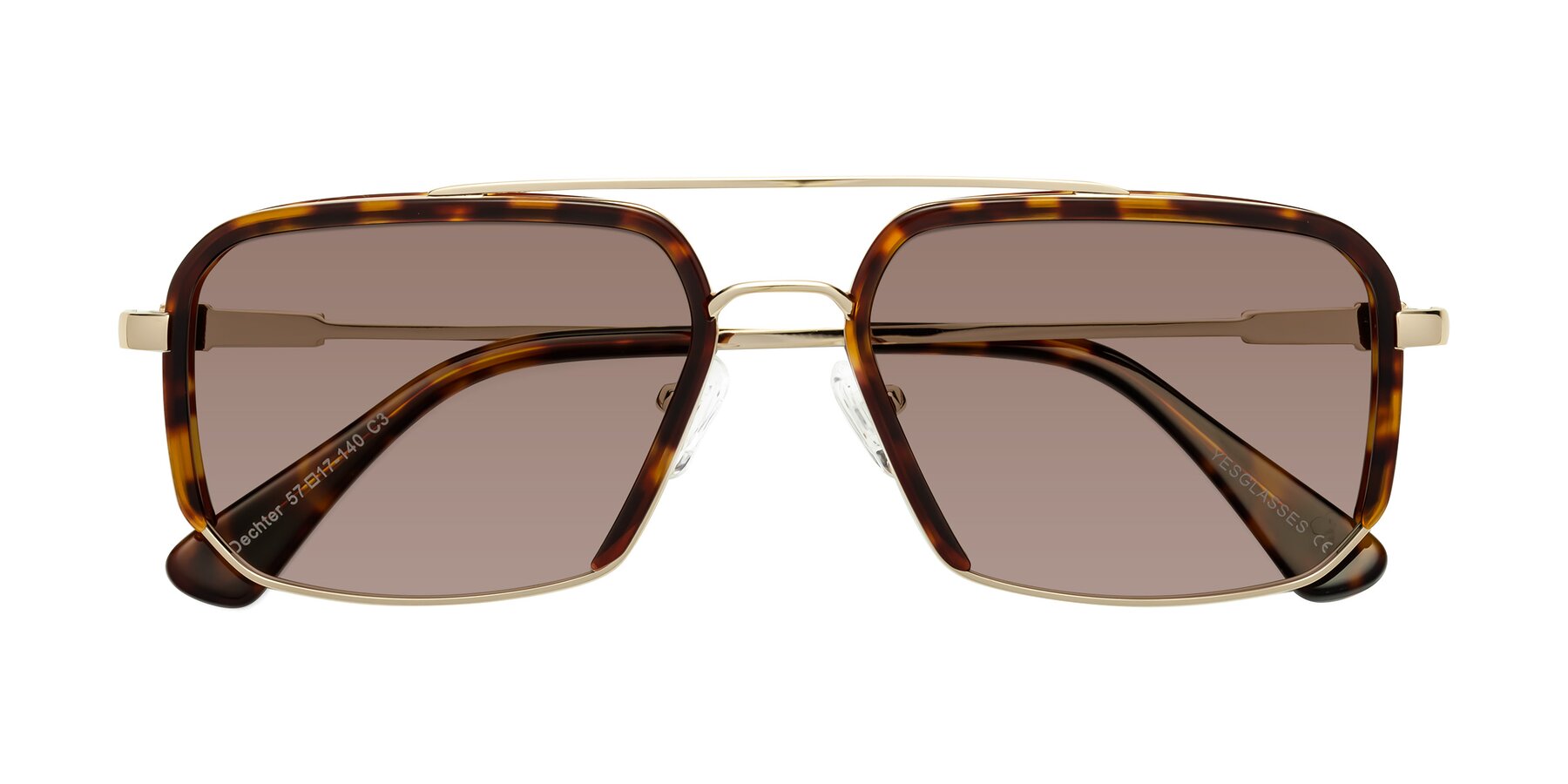 Folded Front of Dechter in Tortoise-Gold with Medium Brown Tinted Lenses