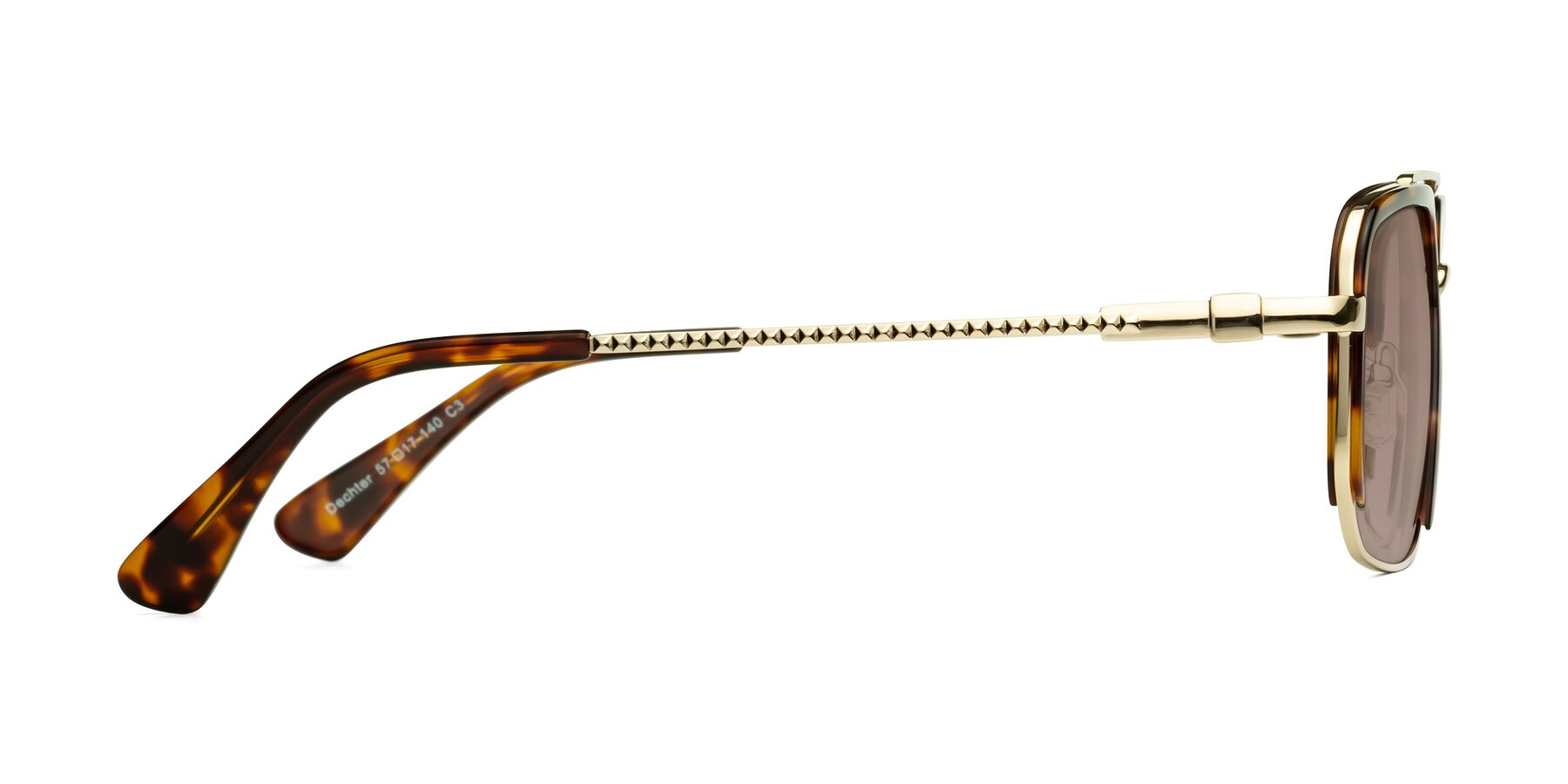 Side of Dechter in Tortoise-Gold with Medium Brown Tinted Lenses