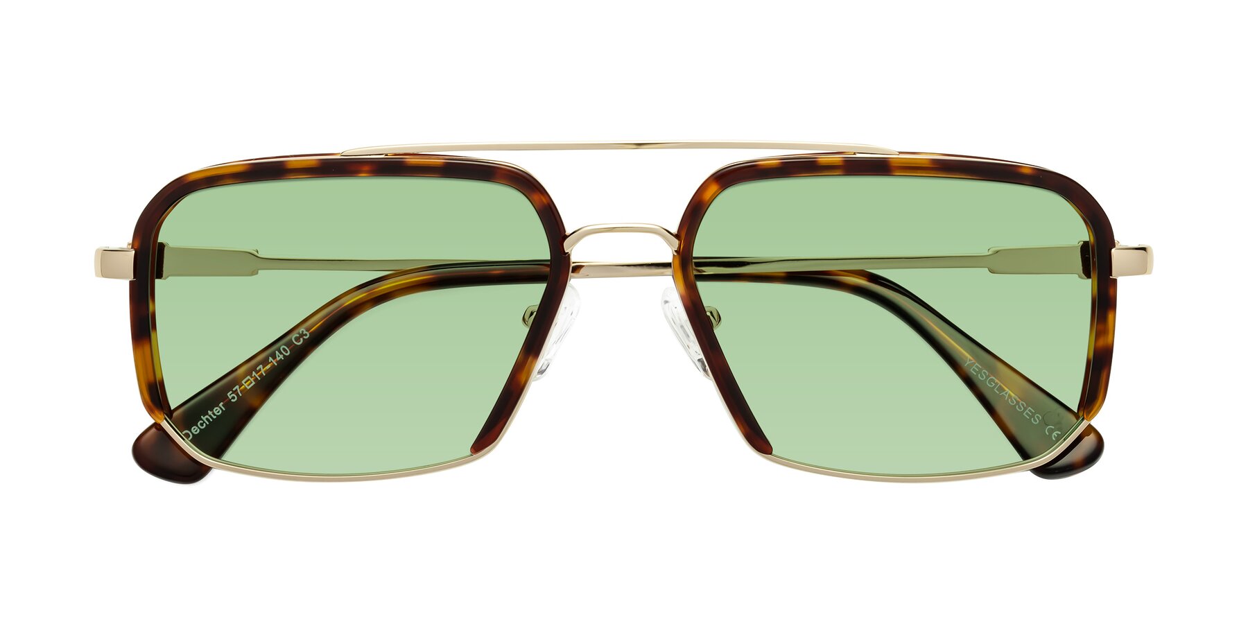 Folded Front of Dechter in Tortoise-Gold with Medium Green Tinted Lenses