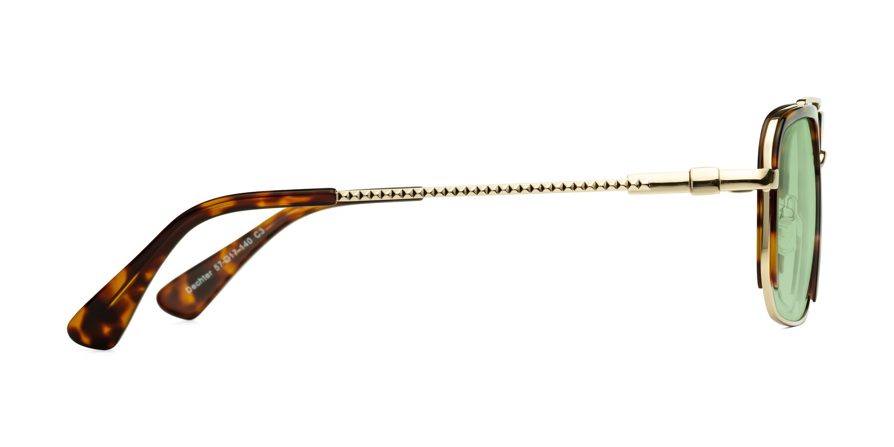 Side of Dechter in Tortoise-Gold with Medium Green Tinted Lenses